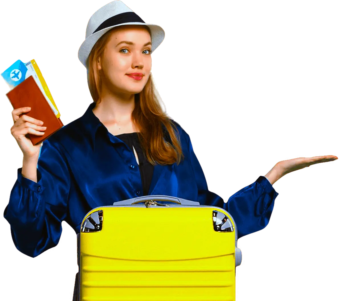 Ragazza pronta per viaggiare dopo prenotazione su sito web.