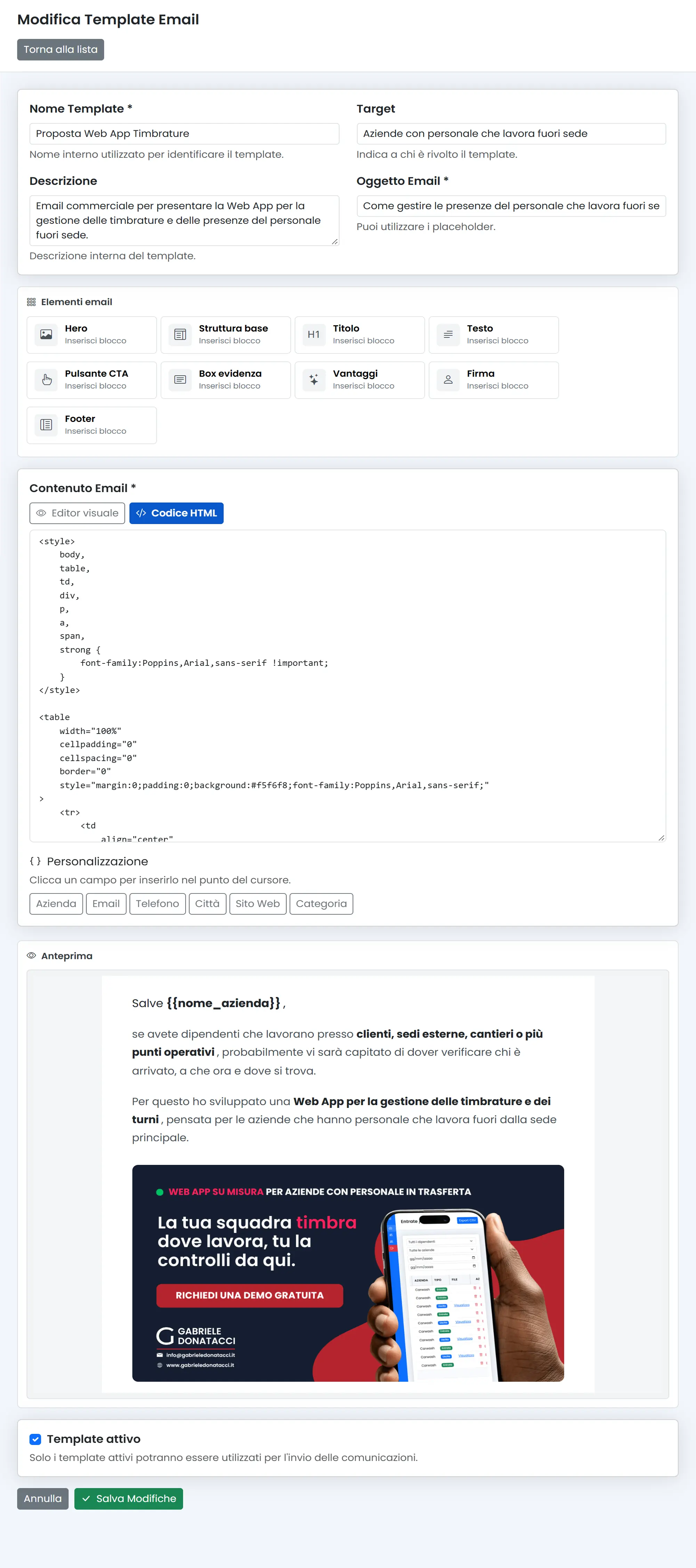 Creazione di template email personalizzati
